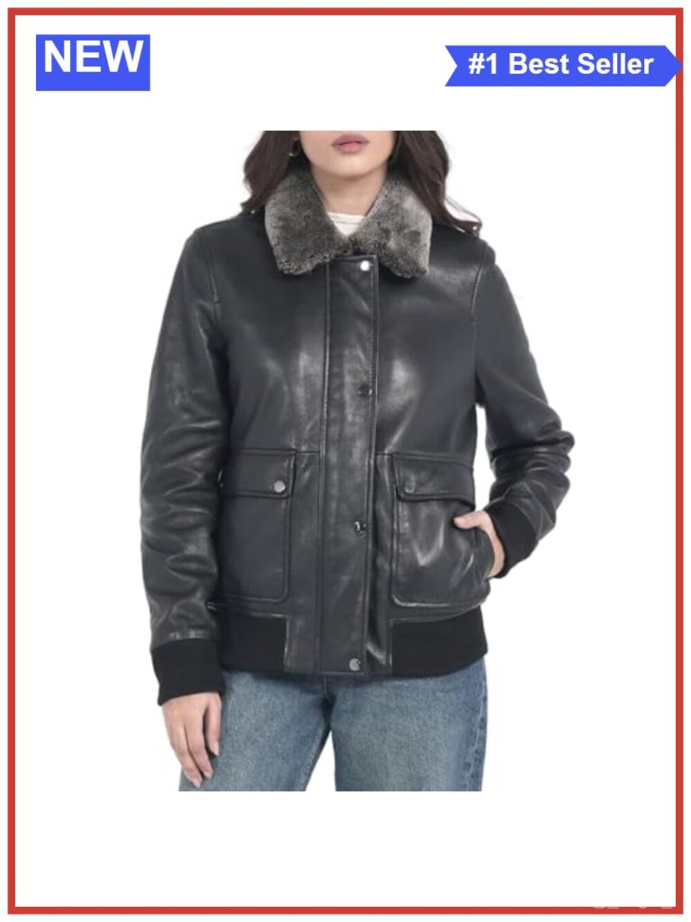 Lambskin Leather Bomber Jacket Detachable Faux Fur Collar Aviator
